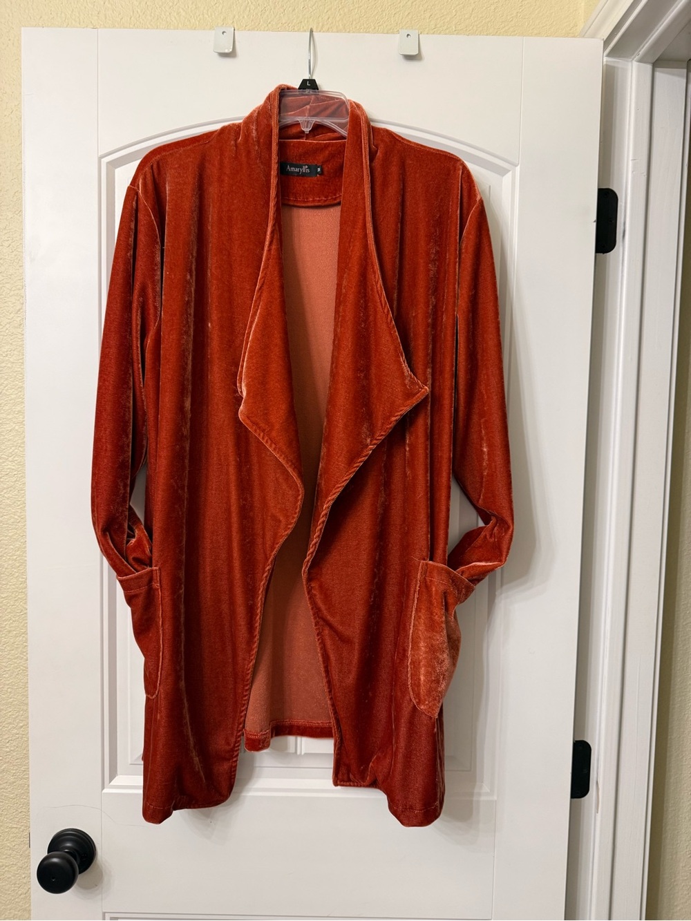 Rust Velvet Open-Front Drape Cardigan